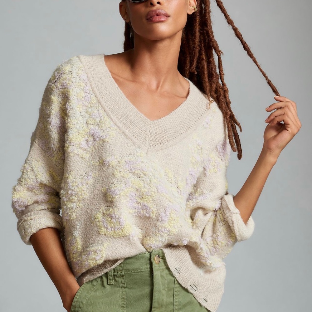nwt Anthropologie Textured V-neck Sweater Medium